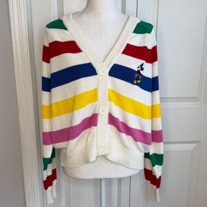 Disney 100 x Target Rainbow Stripe Mickey Mouse Logo Cardigan Large Knit Spring